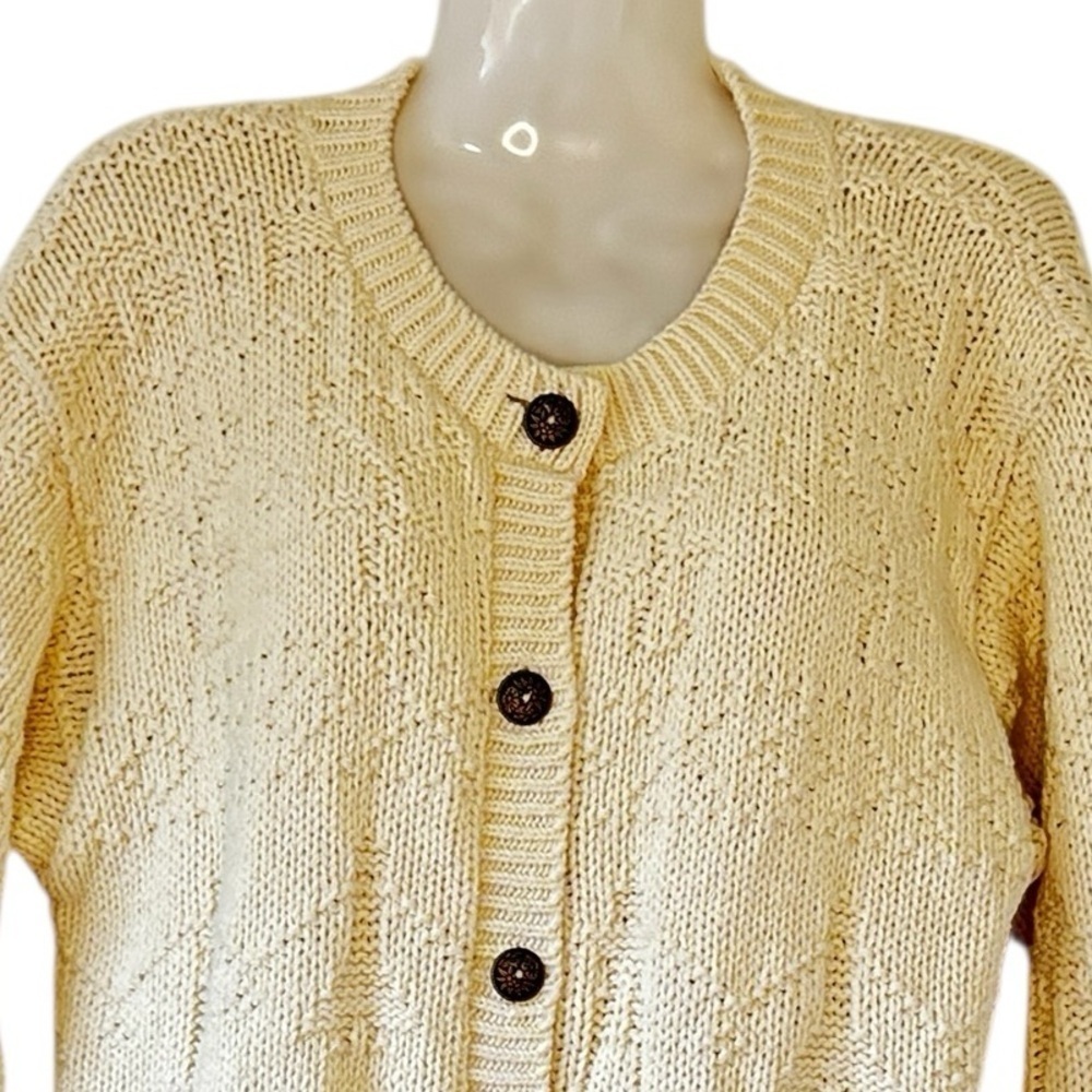 Fisherman Sweater ALPS Vintage Cardigan Ivory Chunky Brass Buttons Scandi Girl - Picture 3 of 8